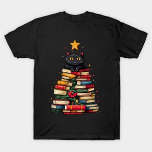 Christmas Cat Books design T-Shirt